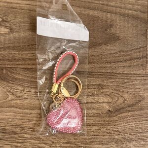 Sparkling Pink Heart Keychain with Gold Details